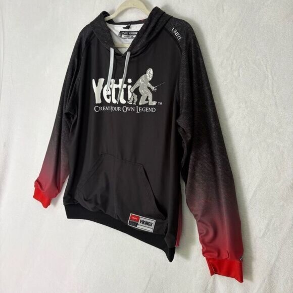UNRL Yetti Outdoors Ice Fishing House Black Red Sleeve Hooded Sweatshirt Men's L - Picture 6 of 13